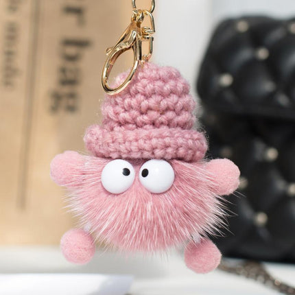 Cartoon Animal Plush Small Coal Ball Backpack Pendants Keychain Doll Keyring Car - Aimall