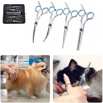 7" Pet Grooming Scissors Set Straight Curved Dog Cat Cutting Thinning Shears 7x - Aimall