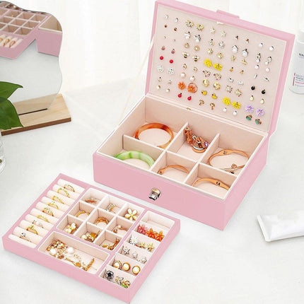 Large Pink Jewellery Box Double Layer Storage Case Organiser for Accessories