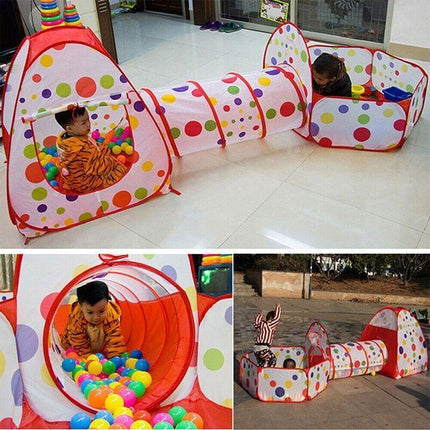 Kids Pop Up Play Tent Playhouse Baby Crawl Tunnel Ball Pit Indoor Outdoor Toys - Aimall