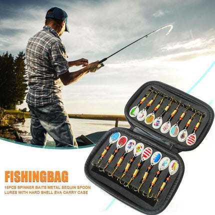 10/16PCS Fishing Lure Spinners Baits Spoon Set with Tackle Bag Trout Bass Tackle - Aimall