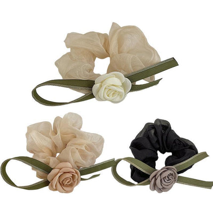 Korean Style Camellia Bow Hair Ties Large Intestine Hair Ring Hair Rope Bands - Aimall