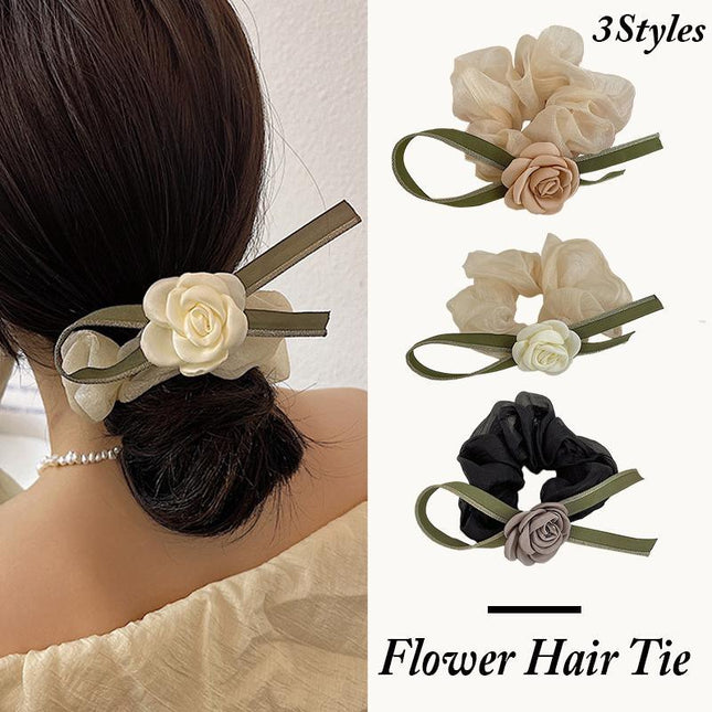 Korean Style Camellia Bow Hair Ties Large Intestine Hair Ring Hair Rope Bands - Aimall