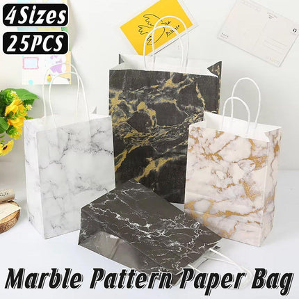 25PCS Marble Series Shopping Paper Bag Luxury Handbag Party Favor Gift Bags Set