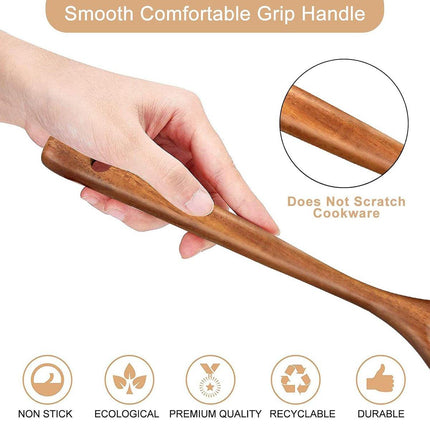 2pcs Wooden Frying Spatula Long Handle Stir Fry Spatula Kitchen Cooking Utensils