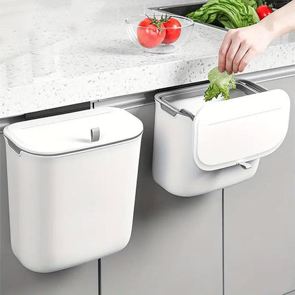 Wall Mounted Hanging Wastebasket with Sliding Lid for Kitchen and Bathroom Use