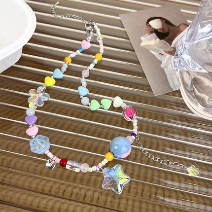 Colourful Hearts Transparent Star Necklace Sweet Fashion Jewellery for Women