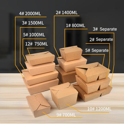 Kraft Brown Noodle Food Lunch Box Flat Deli Takeaway Disposable Container 200PCS - Aimall