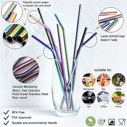 Reusable 304 Stainless Steel Straws Metal Drinking Washable Straw Brushes Set 2 - Aimall