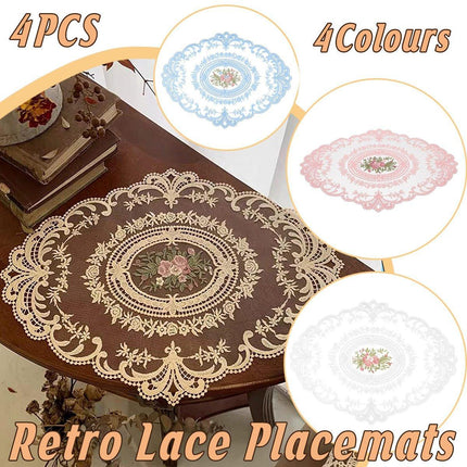 4 Pack Retro Lace Oval Placemats 31x42cm French Crochet Doilies 4 Colors Set