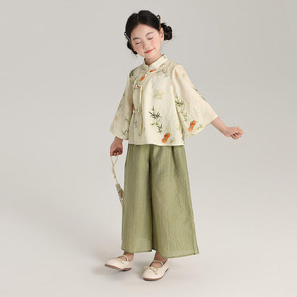 Summer New Chinese Style Suit for Girls Traditional Outfit High-Quality