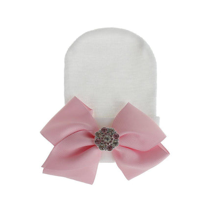 3PCS Baby Girl Knit Hat Pink Stripe Glitter Bow Newborn Pullover Warm Winter Cap