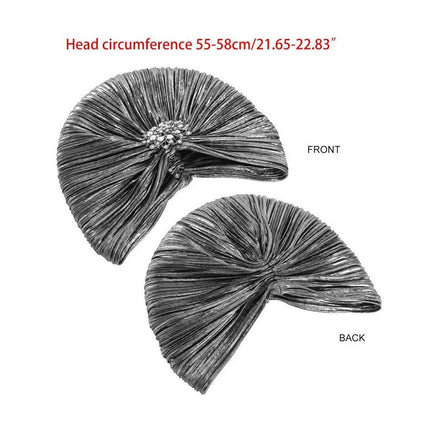 Muslim Women Pleated Silver Pleated Indian Wrap Turban Headscarf Elegant Hat