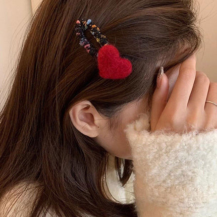 Dopamine Wool Felt Heart Hairpin Cute Plush Hair Clip Fashion Accessories