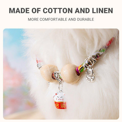 Camphor Wood Bead Collar with Bell Necklace for Cats and Dogs Pet Accessories