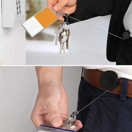 2 Recoil Key Ring Retractable Chain ID Pull Holder Reel Belt Clip Extend Keyring - Aimall