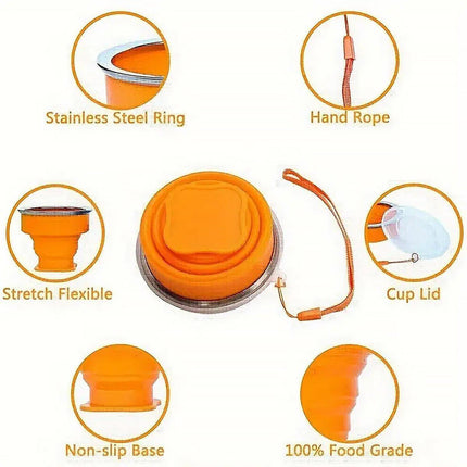 6PCS Portable Silicone Folding Travel Cups 200ml with Lid for Outdoor Camping