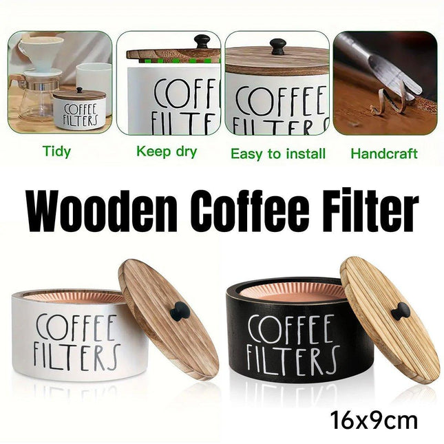 Vintage Wooden Coffee Filter Paper Storage Box Country Style Filter Organizer