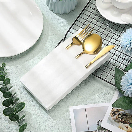 50/100PCS Disposable White Napkin Set Knife Fork Holder for Party Banquet Table