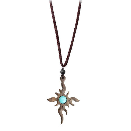 Ethnic Style Retro Long Sweater Chain Necklace with Wooden Pendant Fashion