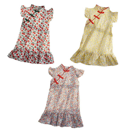 Girls Cheongsam Skirt Floral Dress Traditional Chinese Style Summer Outfit