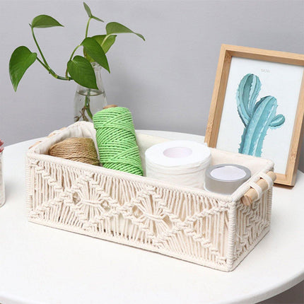 Pure Hand-Woven Square Storage Basket Desktop Organizer for Cosmetics Snacks