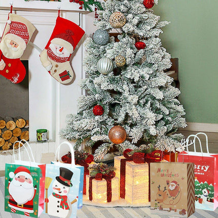 25PCS Christmas Tote Bags Kraft Paper Gift Bags Party Favor Holiday
