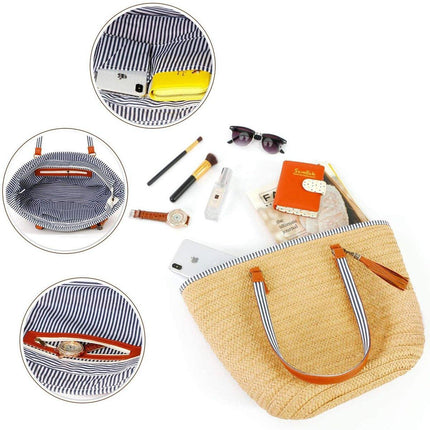 Simple Fashion Woven Straw Bag Beach Tote Bag Summer Handbag for Women Travel