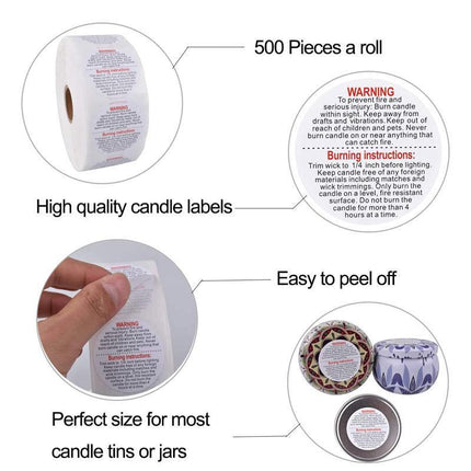 500PCS/Roll Candle Safety Warning Label Candle Jar Stickers Round Wax Melting - Aimall