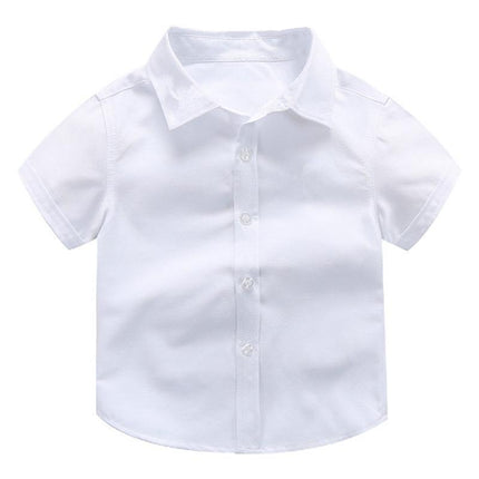 Boys Children's Kids White Short Sleeve School Shirt Open Neck With Lay Back Collar - Aimall