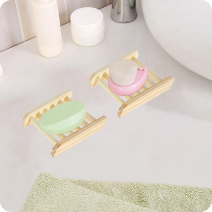 10x Natural Wooden Bamboo Holder Storage Soap Dish Tray Soap Rack Box Dishes - Aimall