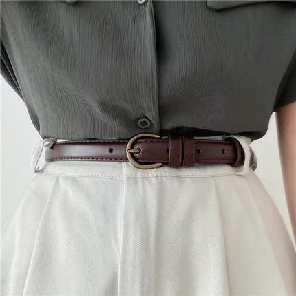 Female Women Candy Color Pu Leather Belt Dress Strap Thin Waistband Waist Belts - Aimall