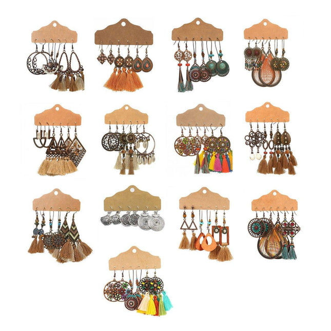 3Set Pairs Bohemian Style Earrings Retro Ethnic Fashionable Romantic Su Earrings
