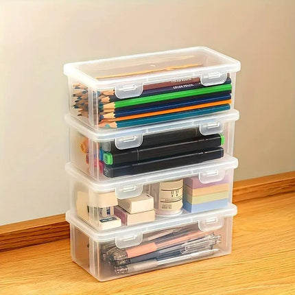 Transparent Stationery Organiser Box with Lid Pencil Pen Case Holder 4pcs Set