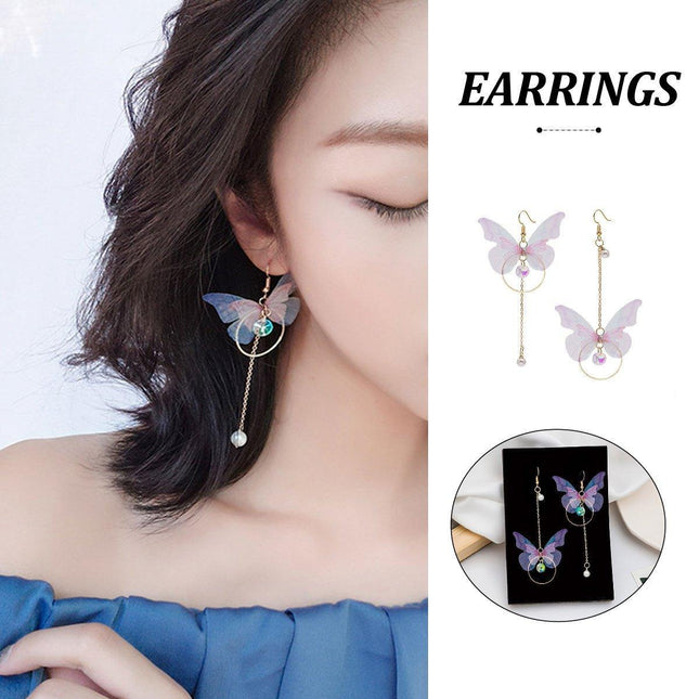 Butterfly Drop Earrings Asymmetrical Long Circle Fringe Dangle Women Jewelry