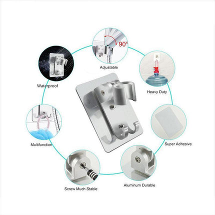 Adjustable Bracket Suction Shower Head Handset Holder Bathroom Wall Mount +Hooks - Aimall