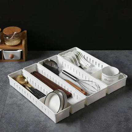 4PCS Drawer Storage Organizer Box Multi Compartment Kitchen Tableware Sorting
