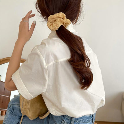 Chic Korean Style Ruffled Scrunchies Soft Cream Fluffy Hair Band Hairstyle Women - Aimall