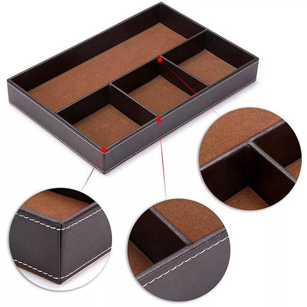 Leather Desktop Organizer Multi-functional Storage Tray Key Jewellery Box