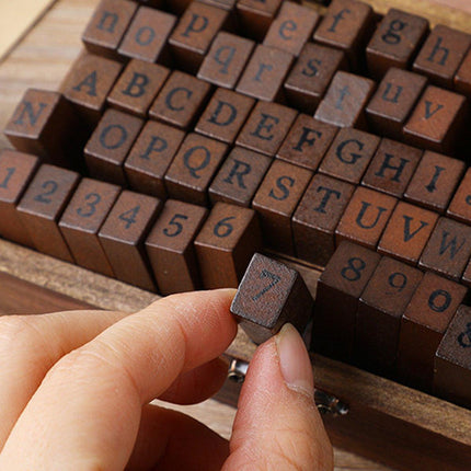 70pcs DIY Alphabet and Number Wood Rubber Stamps Set with Wooden Box Case