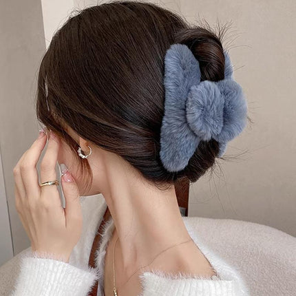 Large Plush Hair Claw Imitation Fur Big Shark Clip Faux Rabbit Fur Hair Clip - Aimall