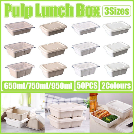 50PCS Square Disposable Lunch Box Thickened Takeout Salad Bowl Natural Colour