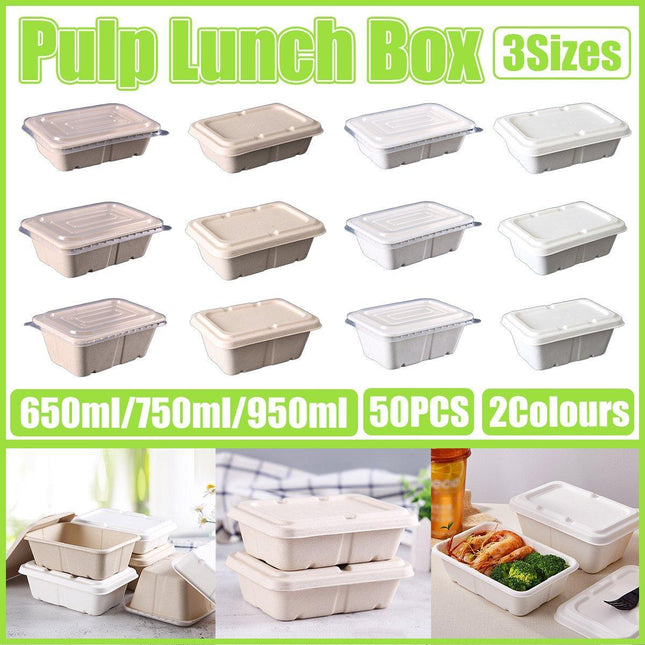50PCS Square Disposable Lunch Box Thickened Takeout Salad Bowl Natural Colour