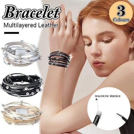 Fashion Multilayer Leather Bracelet Men Women Wristband Bangle Creative Jewelry - Aimall