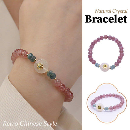 Womens Natural Strawberry Crystal Bracelet Elegant Gemstone Fashion Jewelry