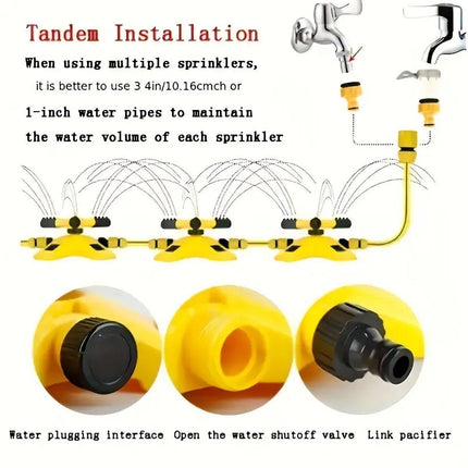 360 Degree Rotating Yellow Sprinkler Automatic Lawn Garden Watering System Villa