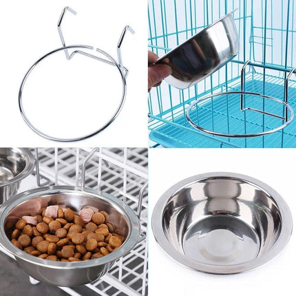 2PCS Pet Bowl Dog Food Cage Crate Water 13CM Hang-on Stainless Steel Metal Cat