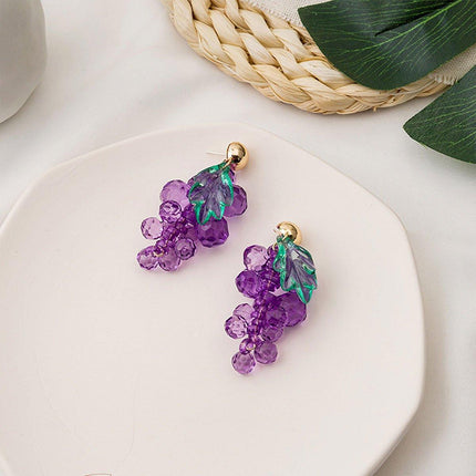 Sweet Purple Grape String Earrings Fruit Stud Earrings Cute Fashion Jewelry Gift