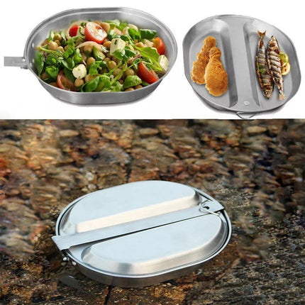 Portable Outdoor Stainless Steel Lunch Box Long Handle Oval Camping Cookware