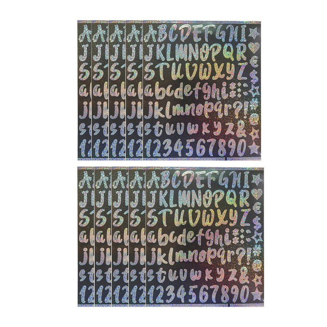 10pcs DIY Laser Alphanumeric Stickers Colourful Flash Labels Craft Decoration